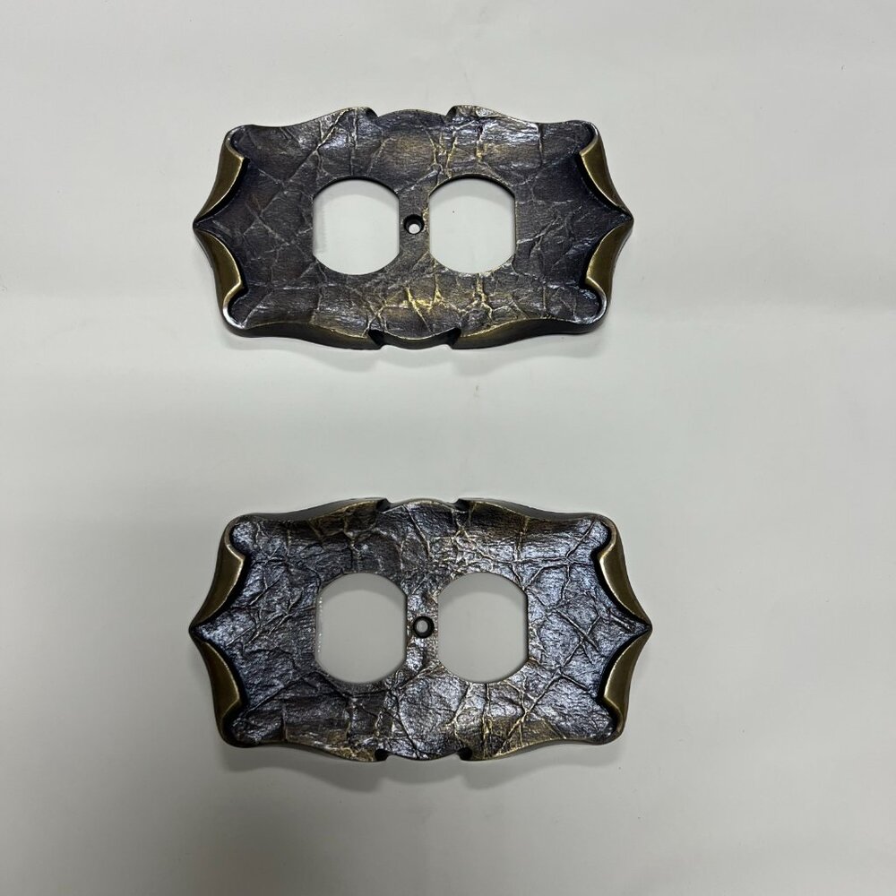 Vtg MCM Amerock Carriage House Brass Double Power Outlet Cover Plate set of 2